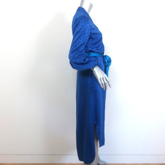 HELLESSY RUFFLE SLEEVE MIDI DRESS HELGA COBALT FLORAL SATIN JACQUARD SIZE 4 - Picture 3 of 9